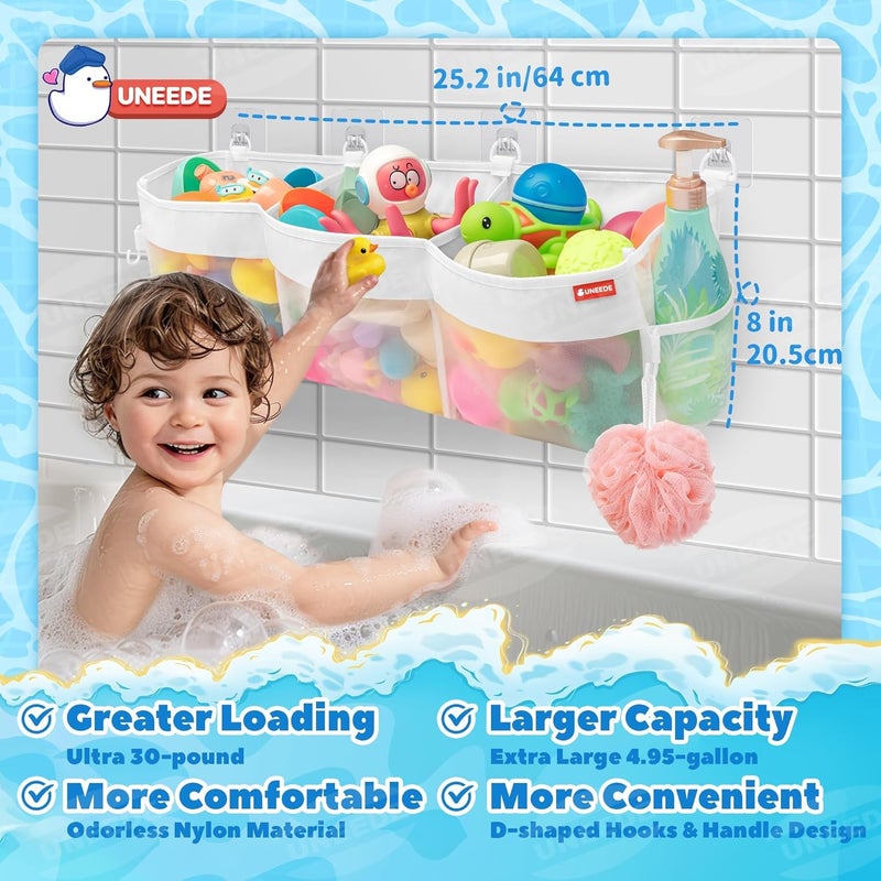 UNEEDE 3 Compartment Horizontal Bath Toy Organizer for Tub,Extra Large Capacity 4.95 Gallons Bath Toy Storage Holder,Mesh Quick Dry Bathtub Storage and Organizer,Easy Access Baby Bathtub Holder - Image 4